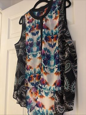Nicole by Nicole Miller Black Paisley & Multicolor Floral Sleeveless Top